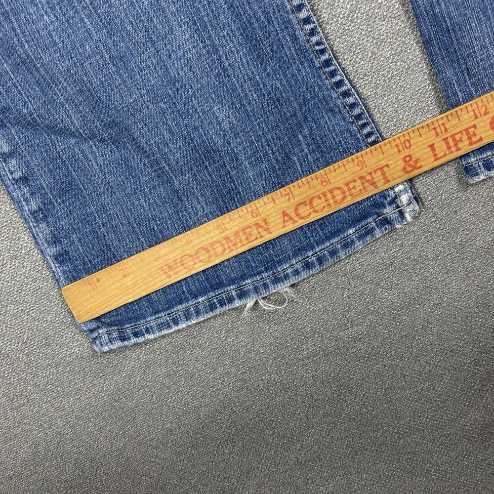 Worn-In Blue Flare Jeans - Women's Distressed Denim - Picture 2 of 8